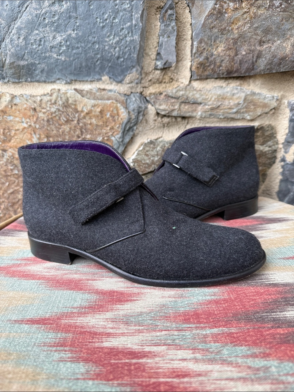 Ralph Lauren Purple Label Black Felt Wool Ankle Boots Italy Size 7B